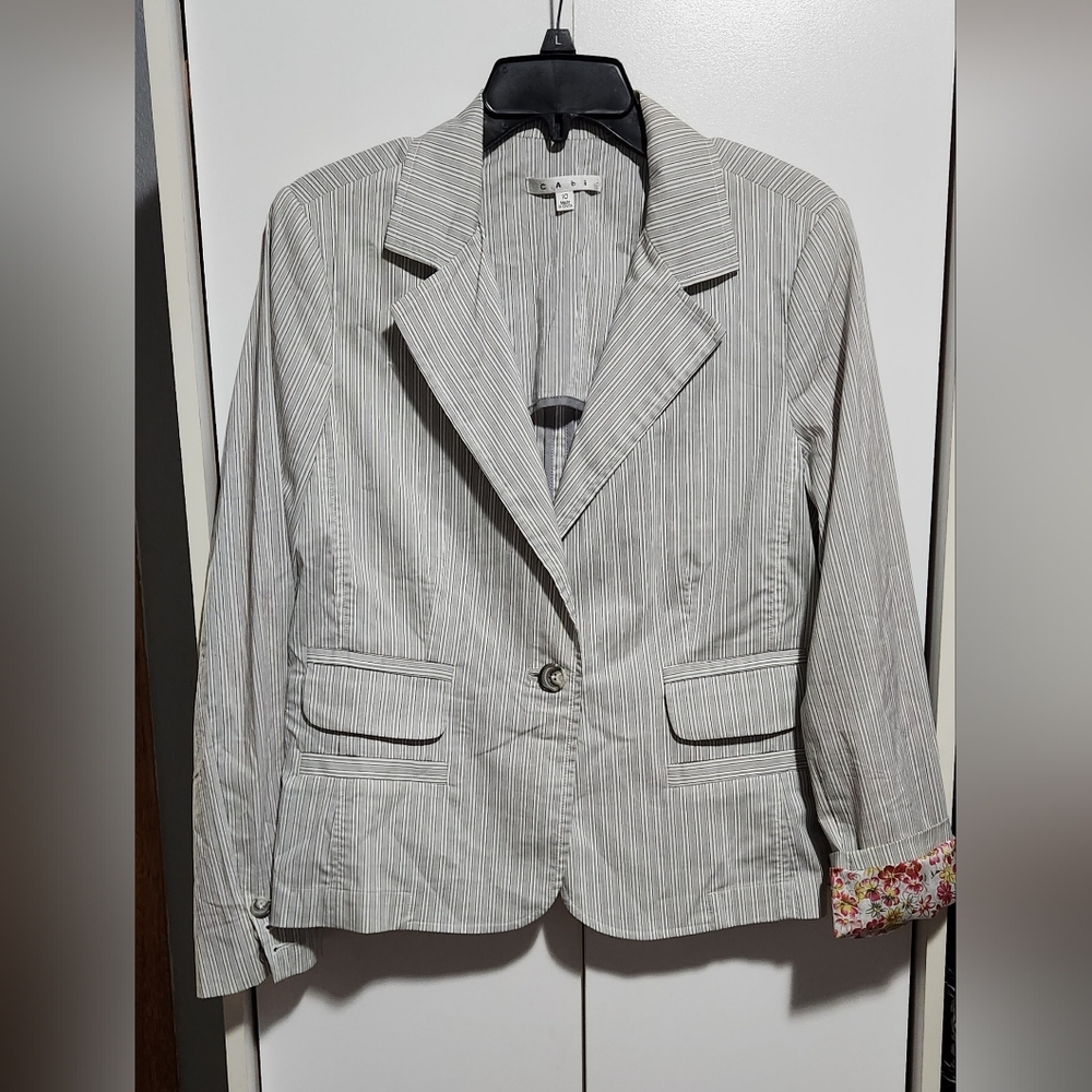 Cabi Striped Gray/black/white Boyfriend Blazer Size 10 Style 903